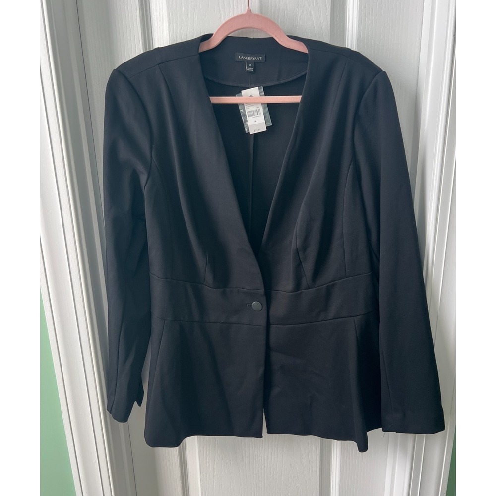 Lane Bryant Women's Blazer Jacket Black Ponte Knit Career Work Lined Sz18 NEW